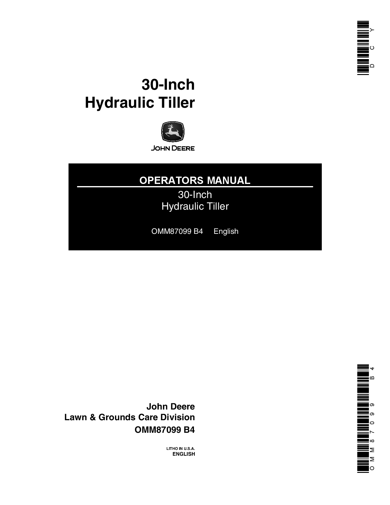 John Deere 30 Inch Hydraulic Tiller OMM87099 Operation and Maintenance manual PDF Download