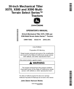 John Deere 30 Inch Mechanical Tillerfor X570 X580 X590MuIti Terrain Select Series TractorsNorth American Edtion 090001 OMM173802 Operation and Maintenance manual PDF Download