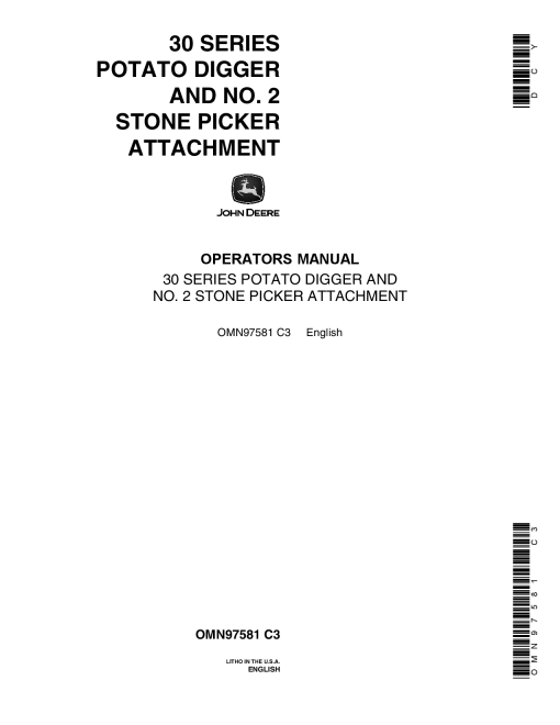 John Deere 30 Series Potato Digger and No. 2 Stone Picker Attachment OMN97581 Operation and Maintenance manual PDF Download
