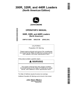 John Deere 300R 320R and 440R Loaders OMPXX13009 Operation and Maintenance manual PDF Download