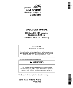 John Deere 300X 300CX Loaders OMW54063 Operation and Maintenance manual PDF Download