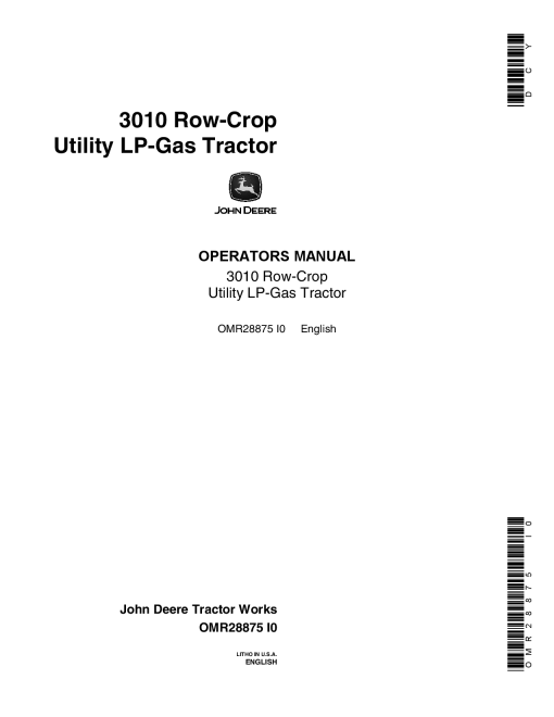 John Deere 3010 Row Crop Utility LP Gas Tractor OMR28875 Operation and Maintenance manual PDF Download