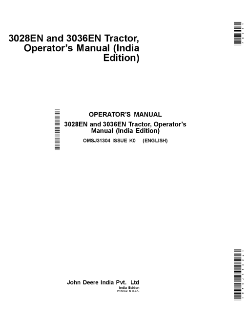 John Deere 3028EN and 3036EN Tractor OMSJ31304 Operation and Maintenance manual PDF Download