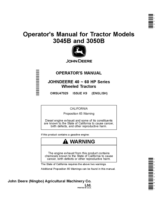 John Deere 3045B and 3050B Tractors OMSU47929 Operation and Maintenance manual PDF Download