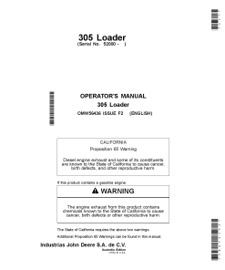 John Deere 305 Loader 52000 3032E 3036E 3038E Australia Edition OMW56436 Operation and Maintenance manual PDF Download