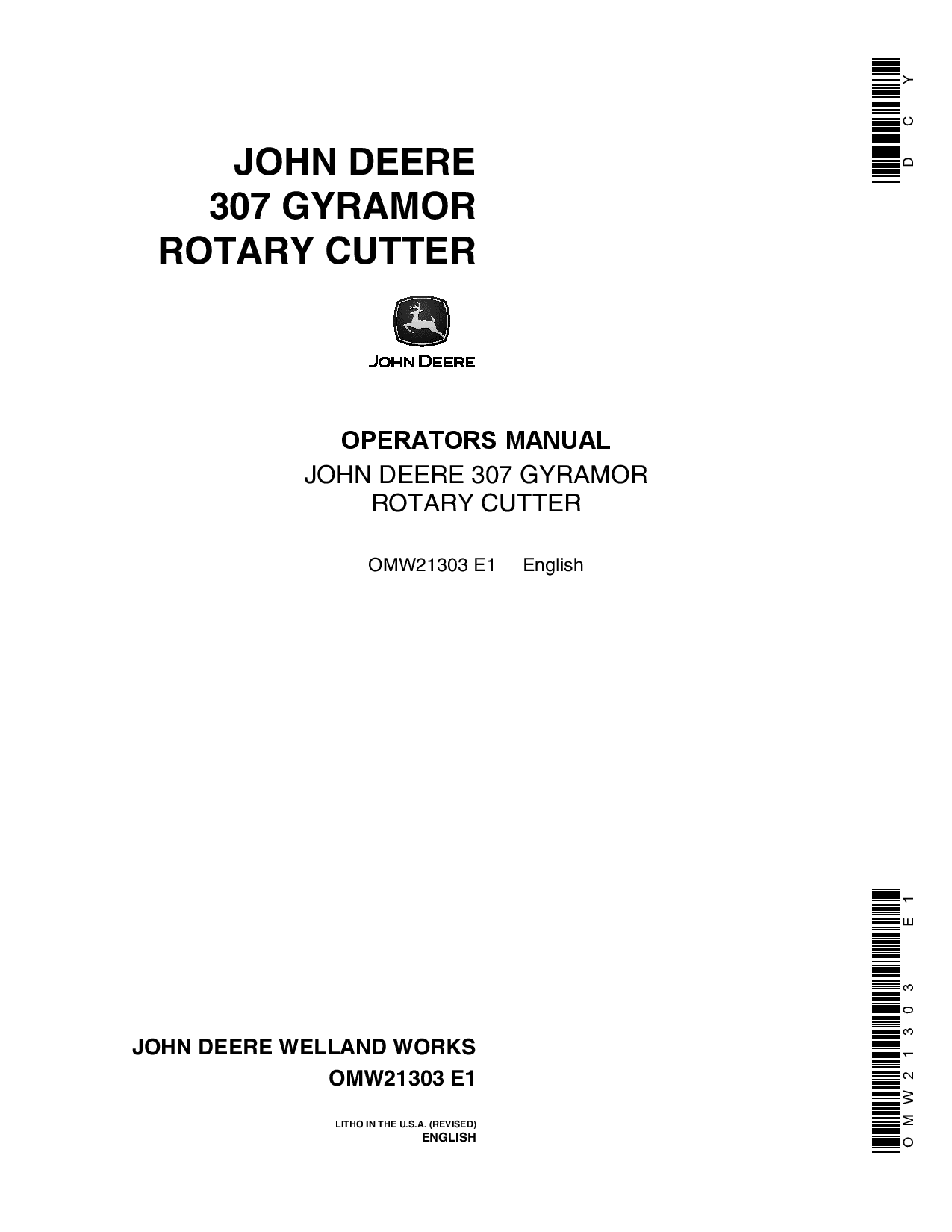 John Deere 307 Gyramor Rotary Cutter OMW21303 Operation and Maintenance manual PDF Download