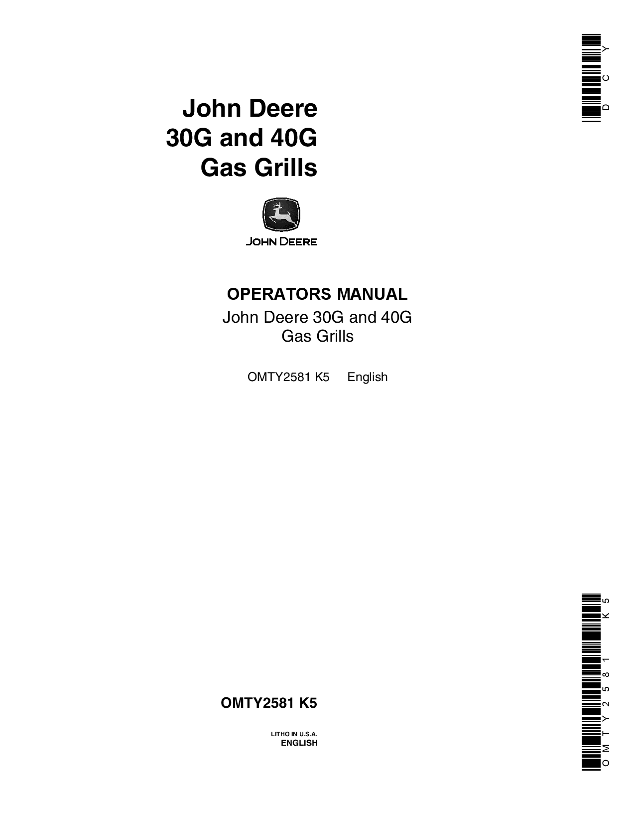 John Deere 30G 40G Gas Grills OMTY2581 Operation and Maintenance manual PDF Download