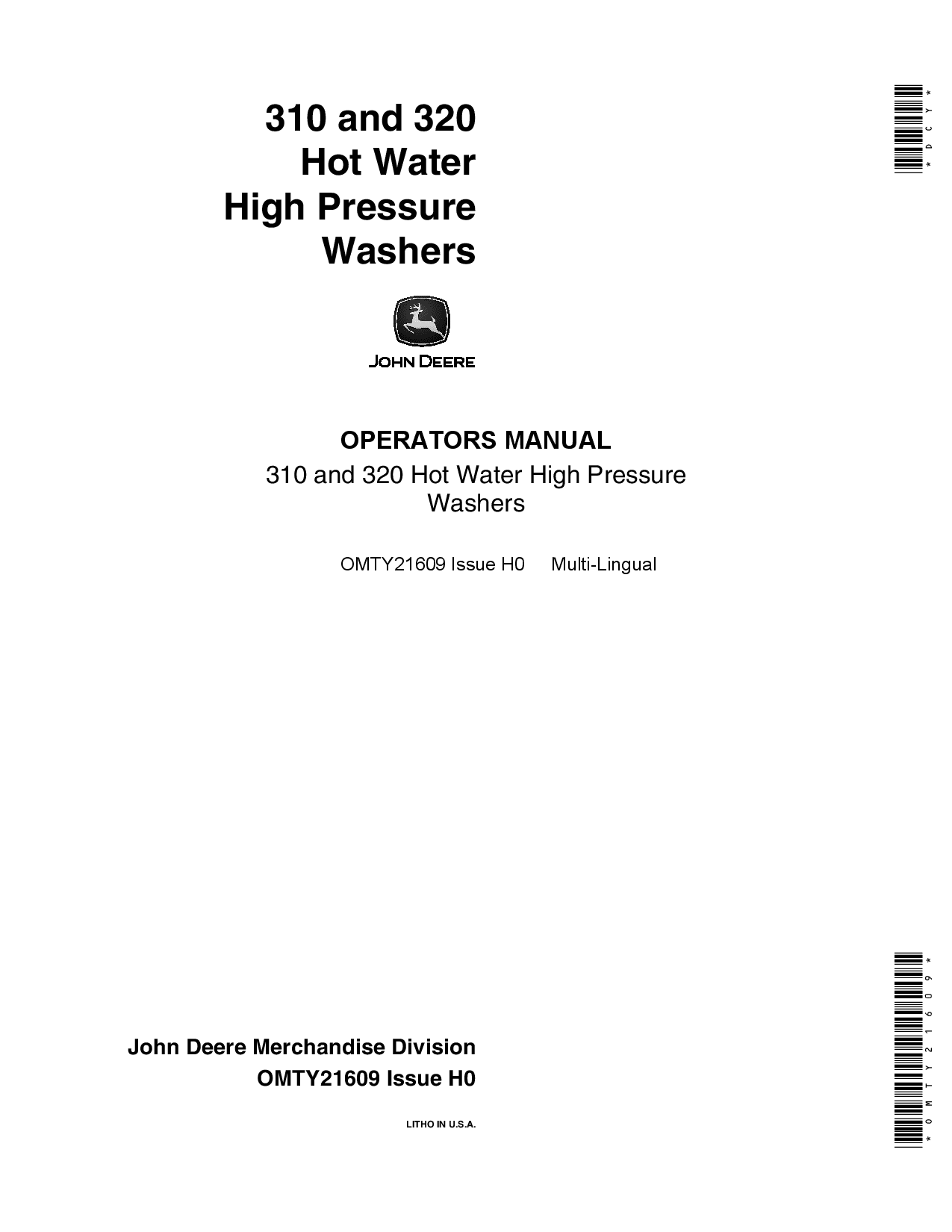 John Deere 310 320 Hot Water High Pressure Washers OMTY21609 Operation and Maintenance manual PDF Download
