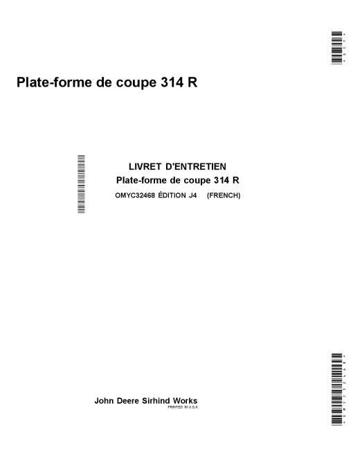 John Deere 314R Cutting Platform OMYC32468 Operation and Maintenance manual PDF Download