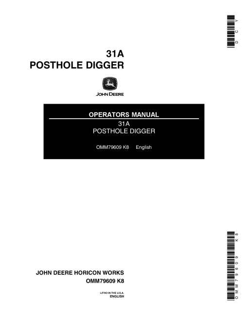 John Deere 31A Posthole Digger OMM79609 Operation and Maintenance manual PDF Download