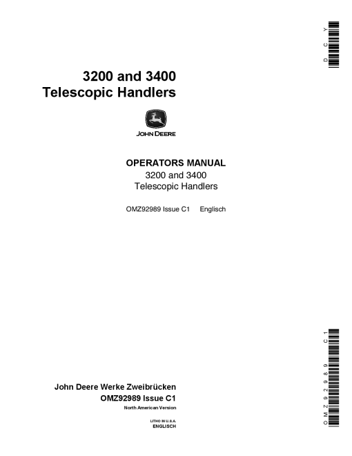 John Deere 3200 3400 Telescopic Handlers OMZ92989 Operation and Maintenance manual PDF Download