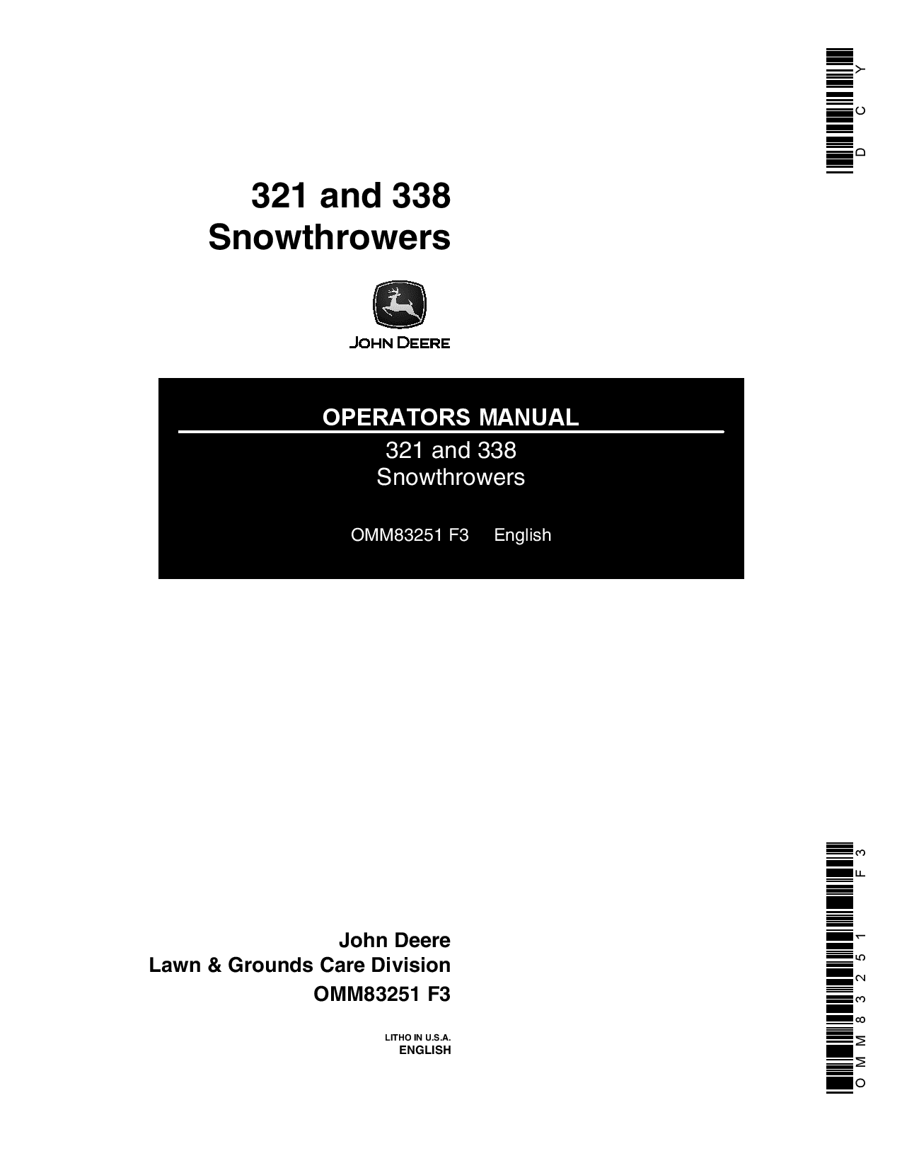 John Deere 321 338 Snow Throwers 537000 OMM83251 Operation and Maintenance manual PDF Download