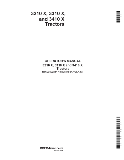John Deere 3210X 3310X 3410X Tractors RT6005023117 Operation and Maintenance manual PDF Download