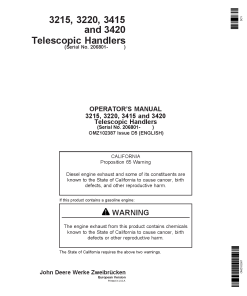 John Deere 3215 3220 3415 3420 Telescopic Handlers OMZ102387 Operation and Maintenance manual PDF Download
