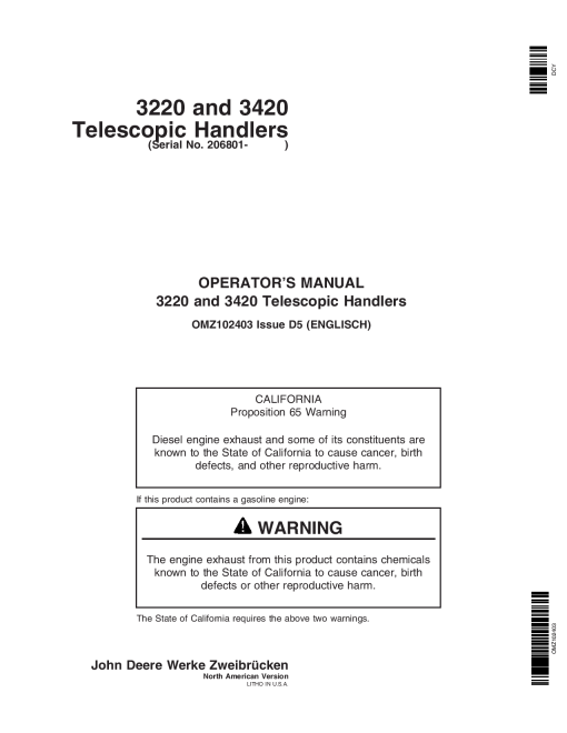 John Deere 3220 3420 Telescopic Handlers OMZ102403 Operation and Maintenance manual PDF Download