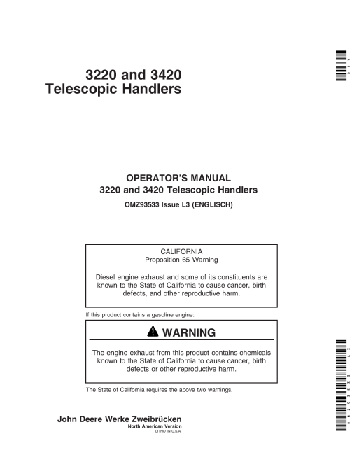 John Deere 3220 3420 Telescopic Handlers OMZ93533 Operation and Maintenance manual PDF Download