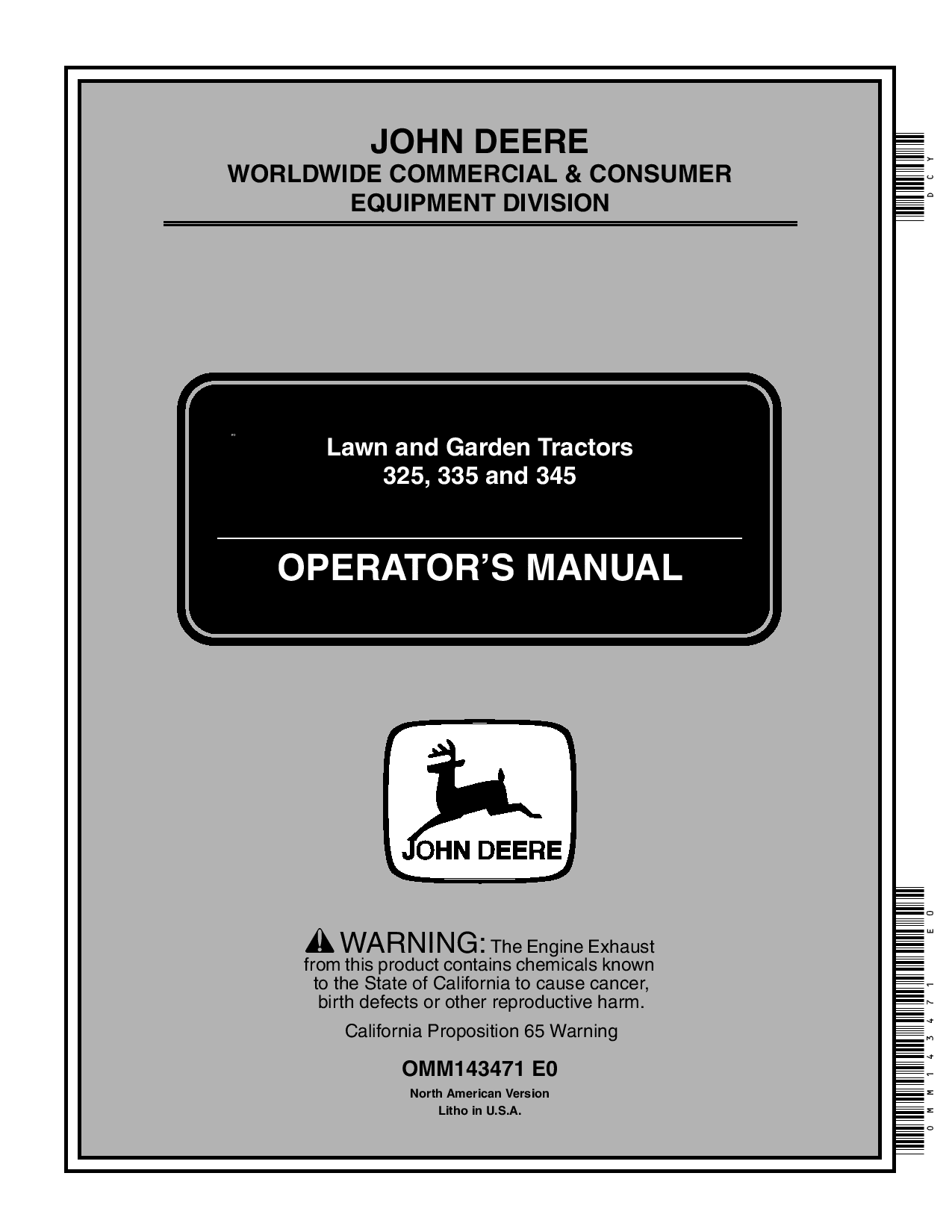 John Deere 325 335 345 Lawn Garden Tractor 070001 OMM143471 Operation and Maintenance manual PDF Download