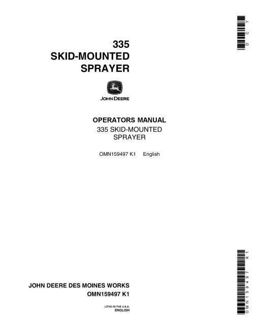 John Deere 335 Skid Mounted Sprayer OMN159497 Operation and Maintenance manual PDF Download