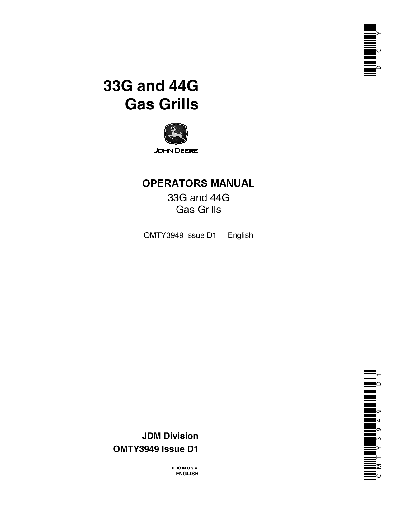 John Deere 33G 44G Gas Grills OMTY3949 Operation and Maintenance manual PDF Download