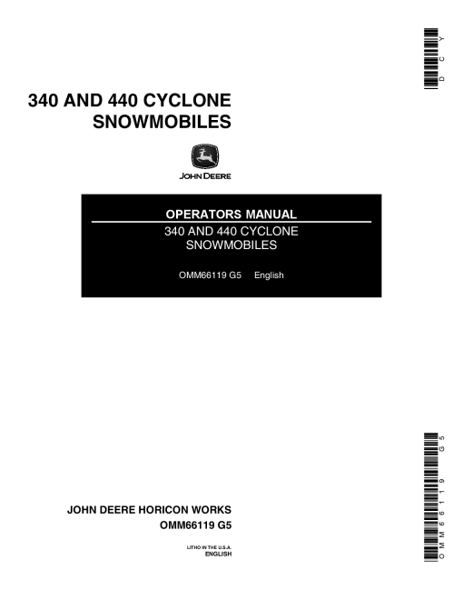 John Deere 340 440 Cyclone Snowmobiles North American Edition 055001 080000 OMM66119 Operation and Maintenance manual PDF Download