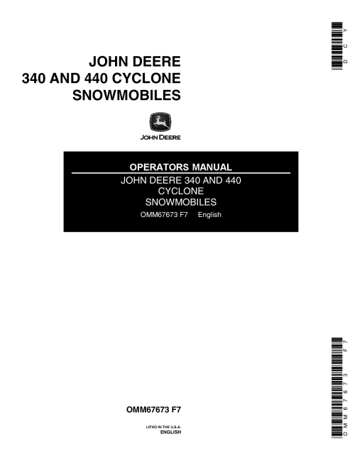 John Deere 340 440 Cyclone Snowmobiles North American Edition 080001 OMM67673 Operation and Maintenance manual PDF Download