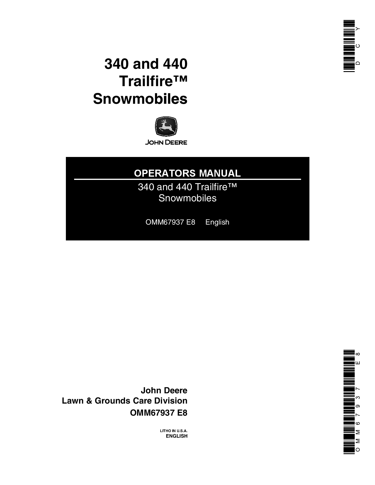 John Deere 340 440 Trailfire Snowmobiles 095001 120000 OMM67937 Operation and Maintenance manual PDF Download