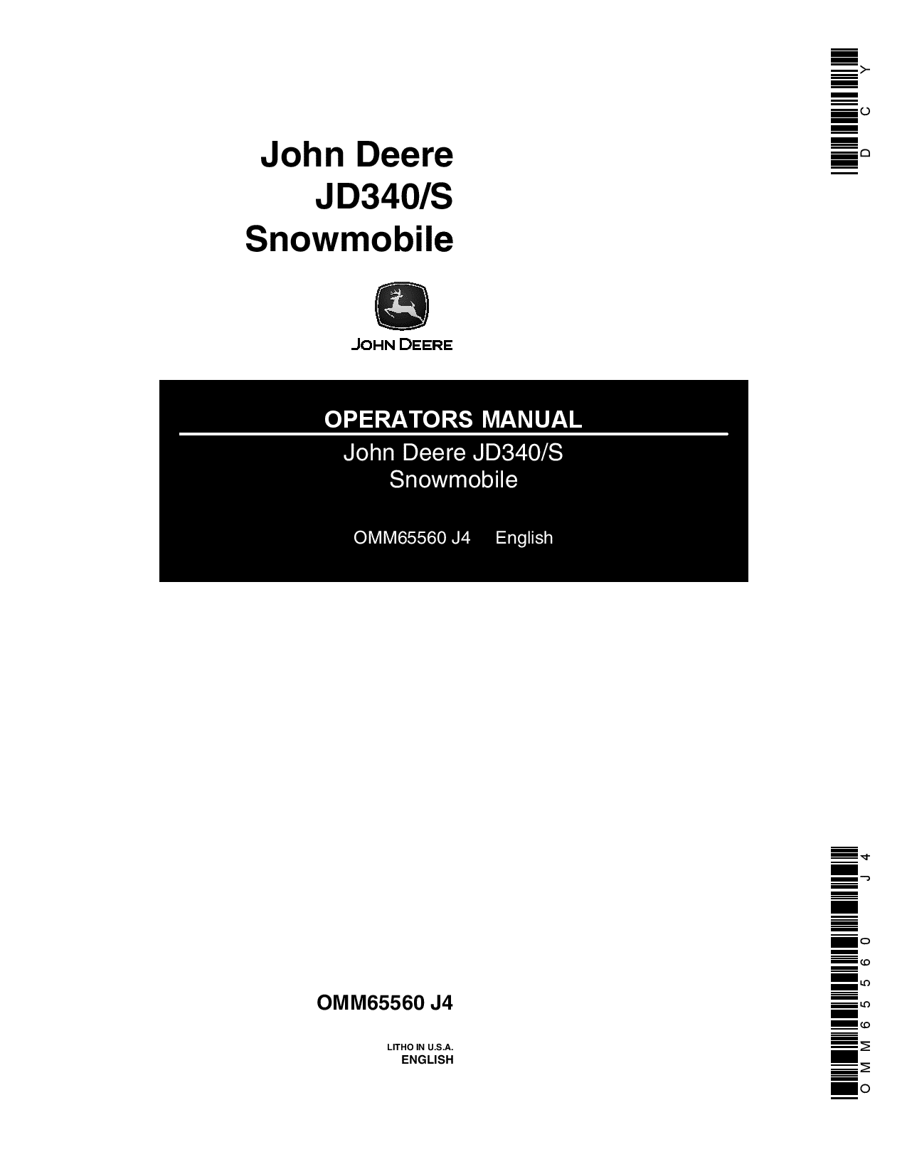 John Deere 340 S Snowmobiles 030001 OMM65560 Operation and Maintenance manual PDF Download