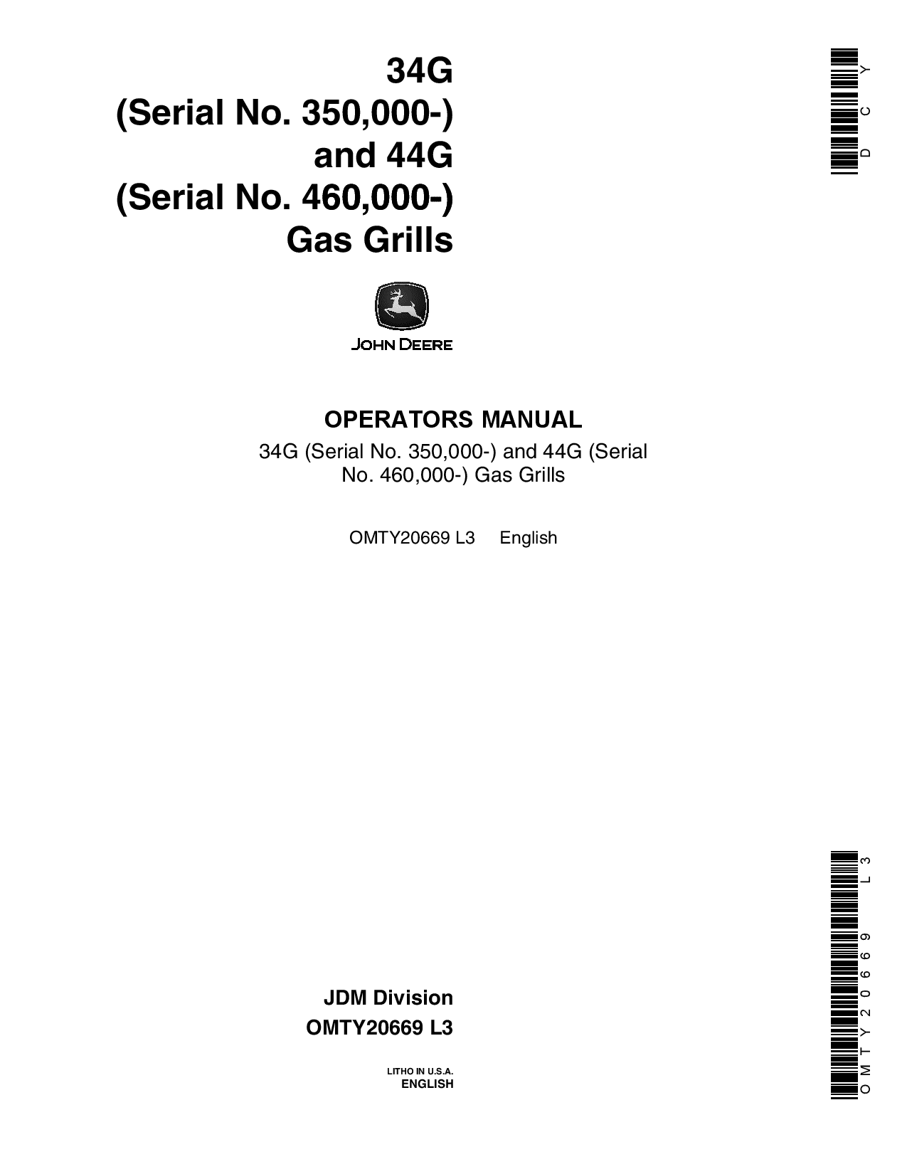 John Deere 34G 44G Gas Grills OMTY20669 Operation and Maintenance manual PDF Download