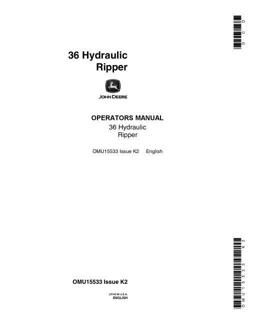 John Deere 36 Hydraulic Ripper OMU15533 Operation and Maintenance manual PDF Download