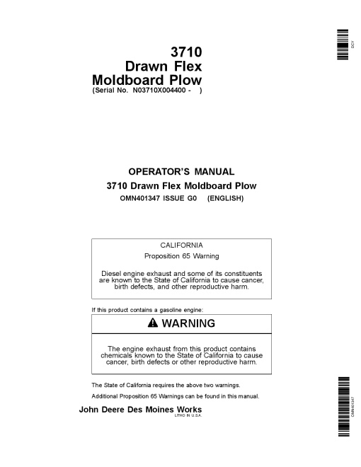 John Deere 3710 Drawn FlexMoldboard 004400 OMN401347 Operation and Maintenance manual PDF Download