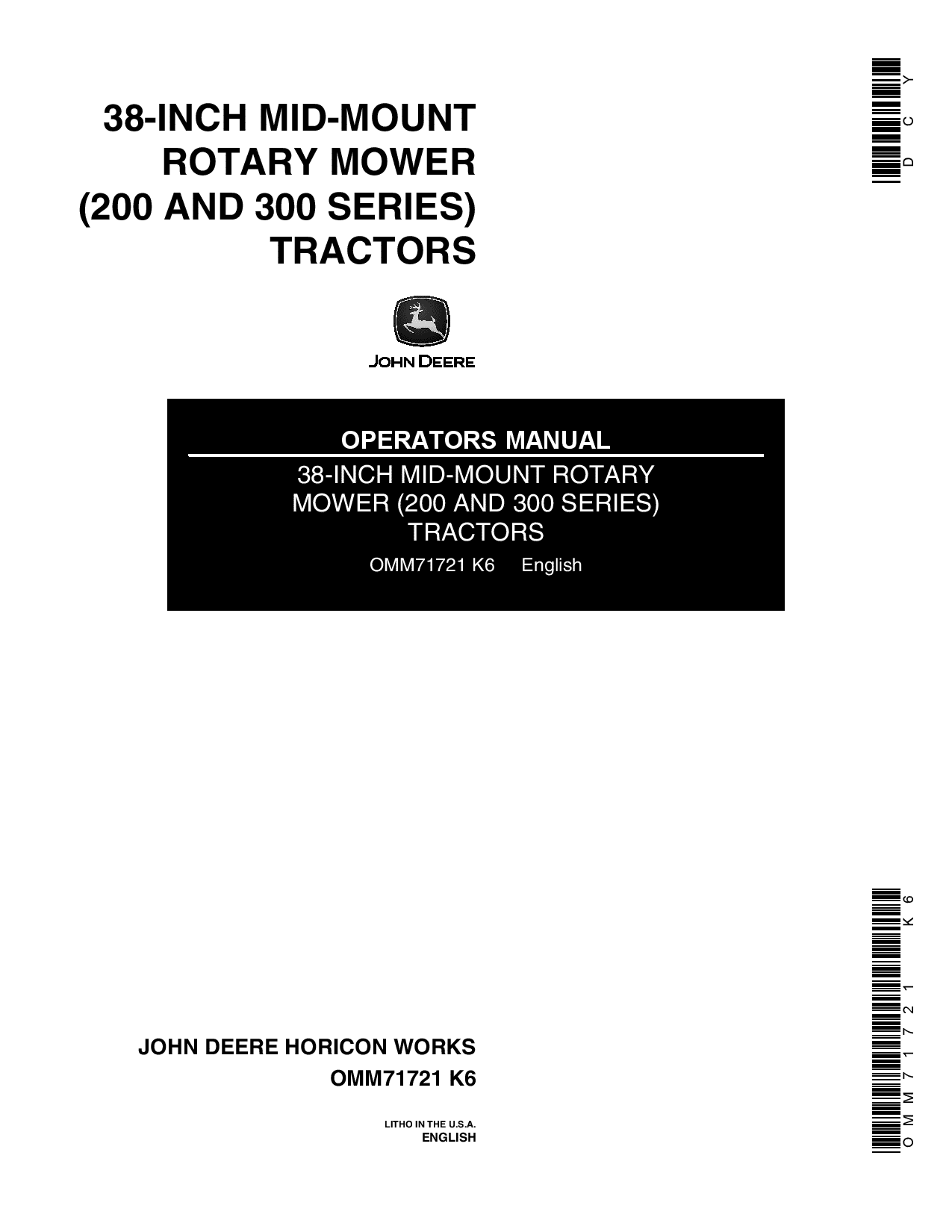 John Deere 38 Inch Mid Mount Rotary Mower OMM71721 Operation and Maintenance manual PDF Download