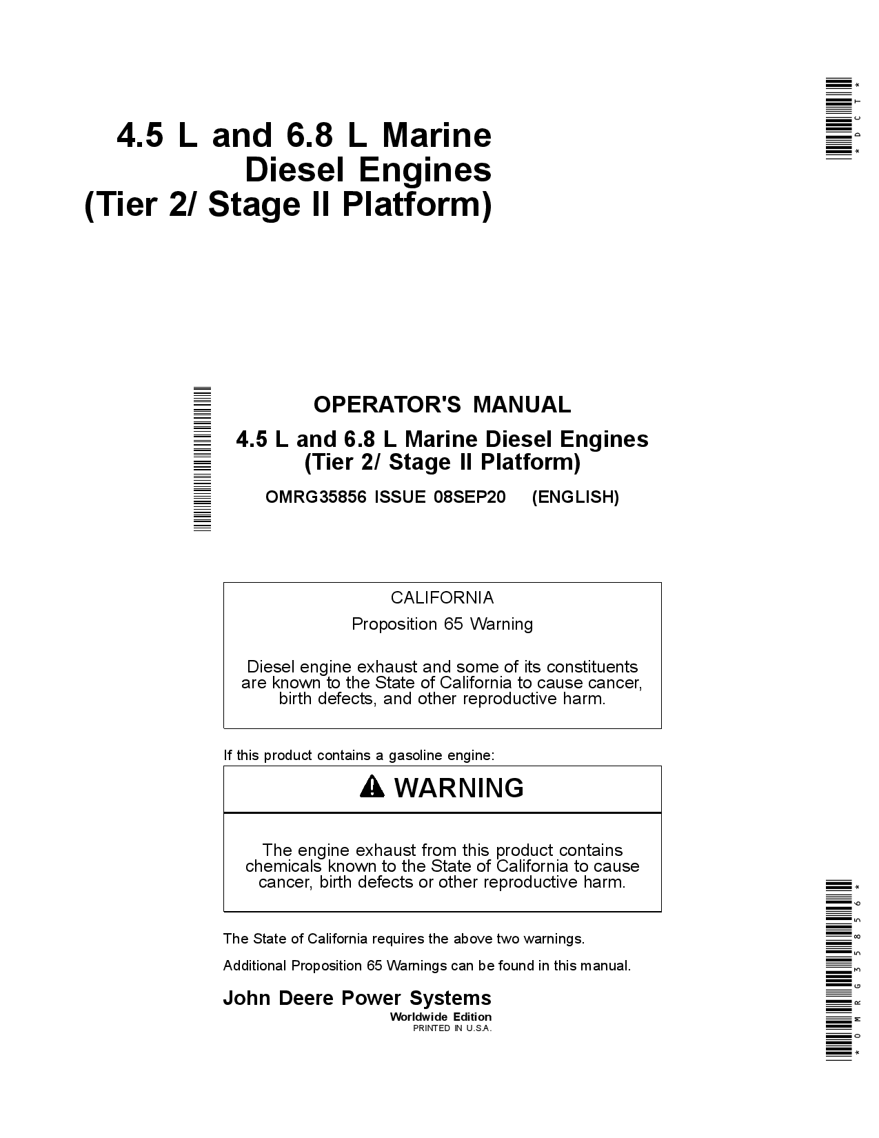 John Deere 4.5 L 6.8 L Marine Diesel Engines Tier 2 Stage II Platform OMRG35856 Operation and Maintenance manual PDF Download