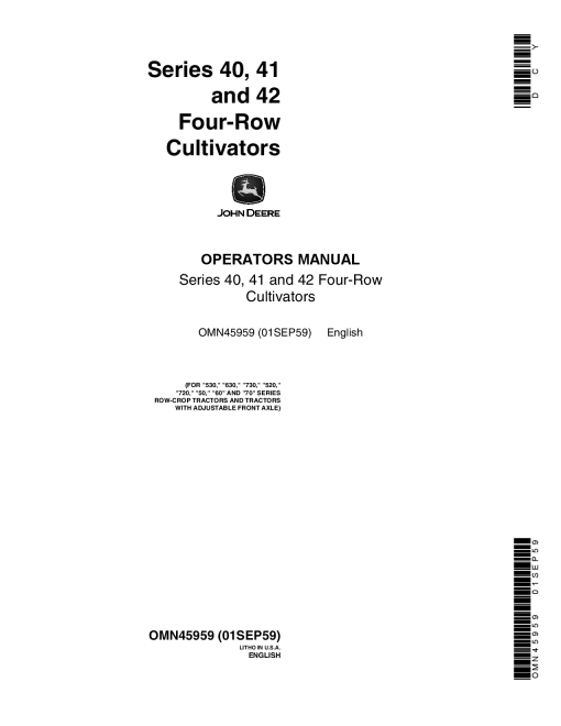 John Deere 40 41 42 Row Crop Cultivator OMN45959 Operation and Maintenance manual PDF Download