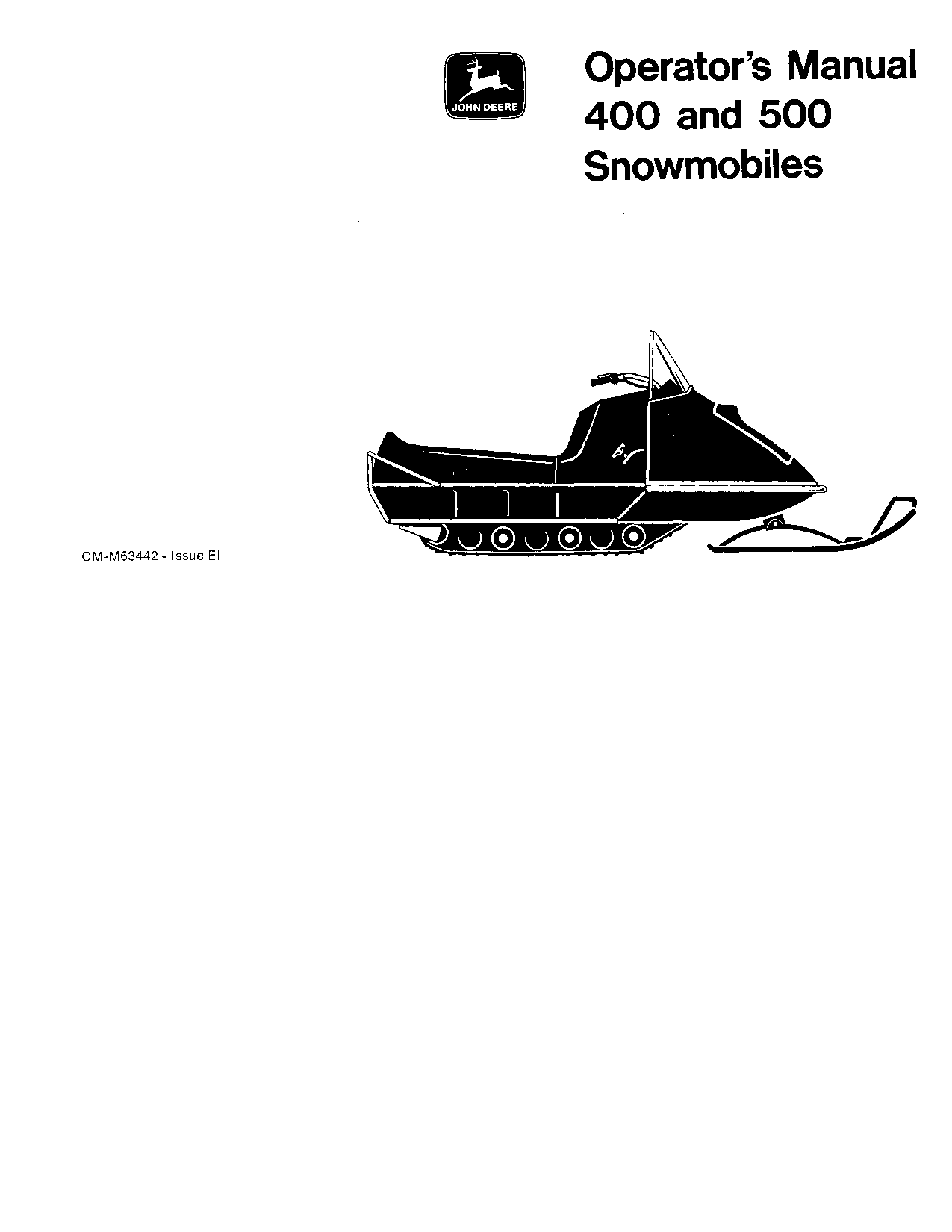 John Deere 400 500 Snowmobiles 000000 011000 OMM63442 Operation and Maintenance manual PDF Download