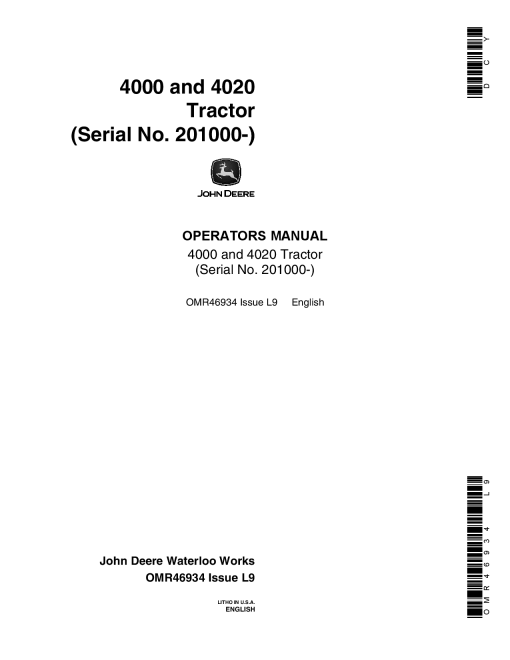 John Deere 4000 and 4020 Tractor 201000 OMR46934 Operation and Maintenance manual PDF Download