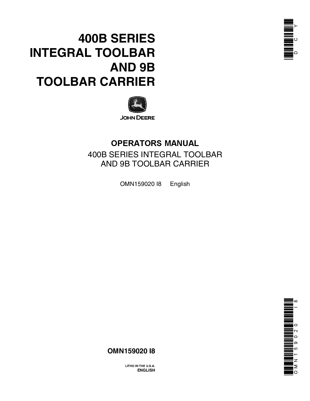 John Deere 400B Series Integral Toolbar 9B Toolbar Carrier OMN159020 Operation and Maintenance manual PDF Download