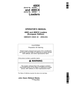 John Deere 400X 400CX Loaders OMW54074 Operation and Maintenance manual PDF Download
