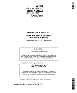 John Deere 400X 400CX Loaders OMW54442 Operation and Maintenance manual PDF Download