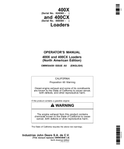 John Deere 400X 400CX Loaders OMW54459 Operation and Maintenance manual PDF Download