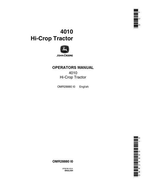 John Deere 4010 Tractor Hi Crops Special Features Only OMR28880 Operation and Maintenance manual PDF Download