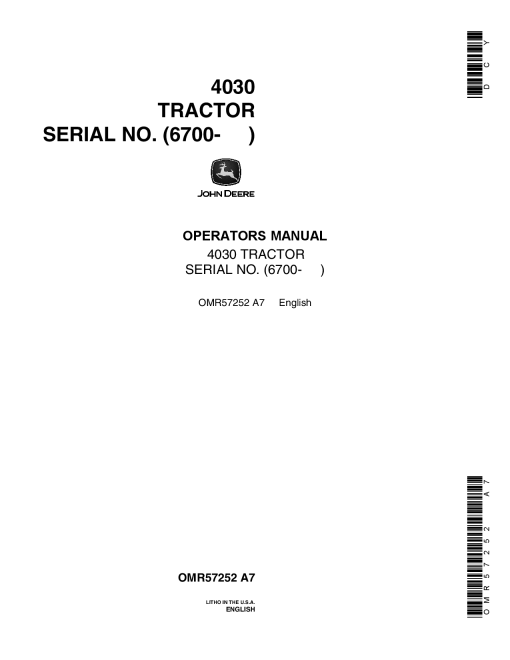 John Deere 4030 Tractor OMR57252 Operation and Maintenance manual PDF Download