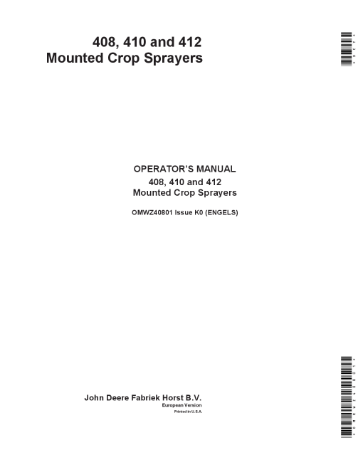 John Deere 408 410 412 Sprayers OMWZ40801 Operation and Maintenance manual PDF Download