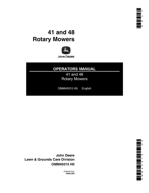 John Deere 41 48 Rotary Mowers OMM45015 Operation and Maintenance manual PDF Download