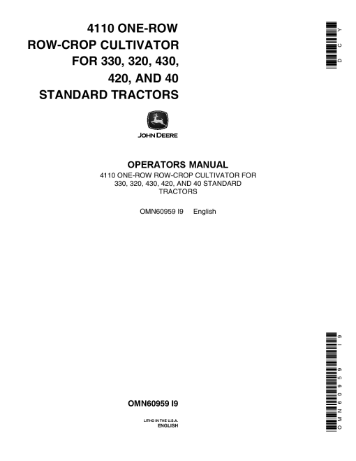 John Deere 4110 Row Crop Cultivator OMN60959 Operation and Maintenance manual PDF Download