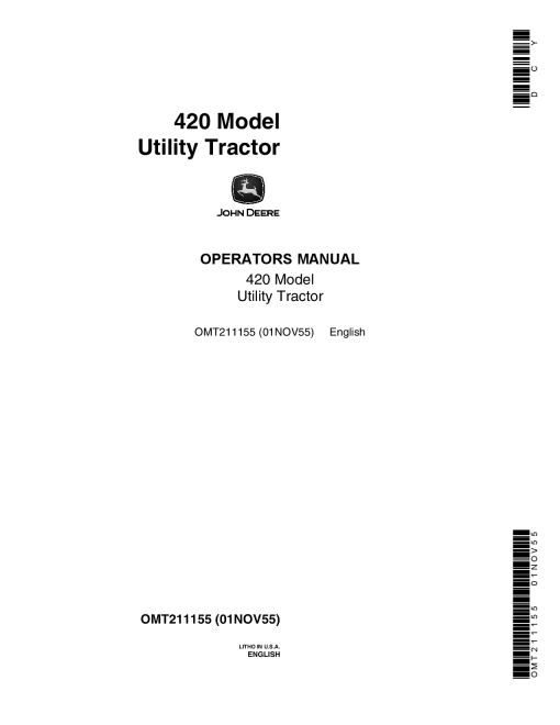 John Deere 420 Utility Tractor OMT211155 Operation and Maintenance manual PDF Download