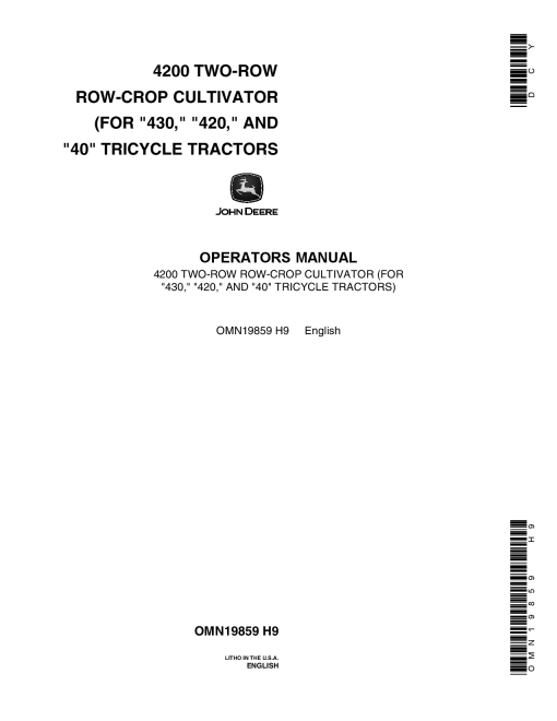 John Deere 4200 Two Row Cultivator OMN19859 Operation and Maintenance manual PDF Download