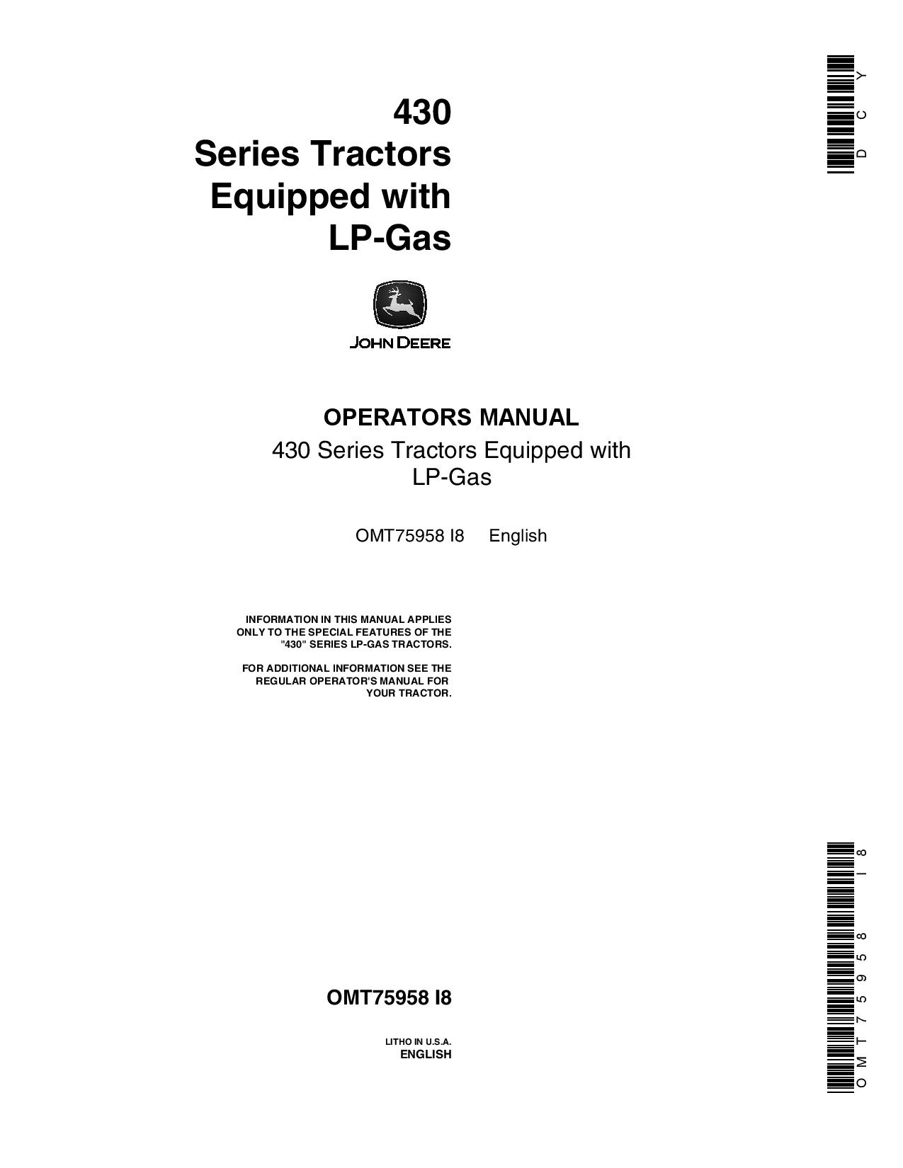 John Deere 430 Series Tractors Equipped with LP Gas OMT75958 Operation and Maintenance manual PDF Download