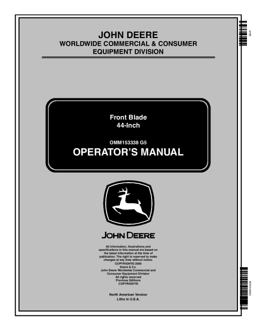 John Deere 44 Inch Front Blade 010001 OMM153338 Operation and Maintenance manual PDF Download
