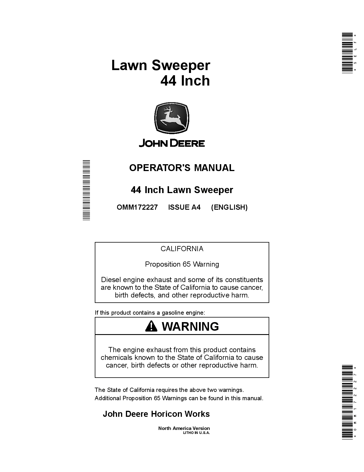 John Deere 44 Inch Lawn Sweeper LG Tractors only OMM172227 Operation and Maintenance manual PDF Download