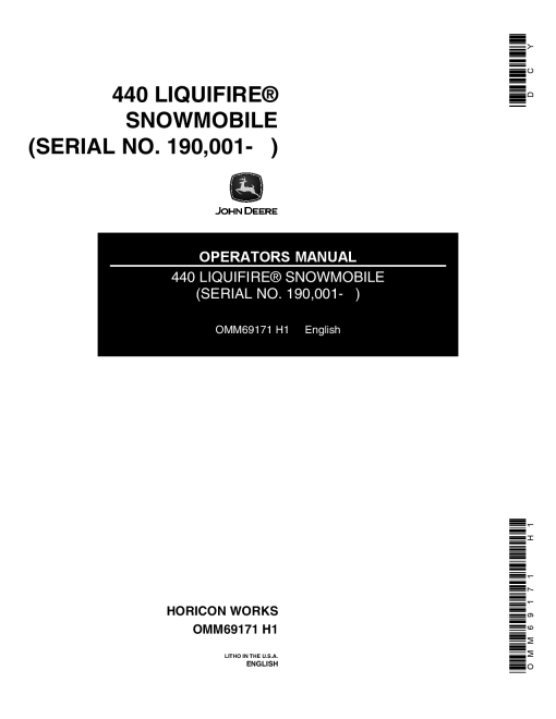 John Deere 440 Liquifire Snowmobiles 190001 222000 OMM69171 Operation and Maintenance manual PDF Download